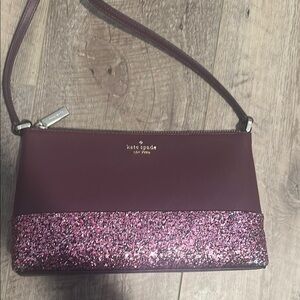 Kate Spade Burgundy/Pink Crossbody Bag with Glitter Finish